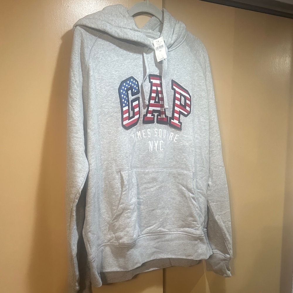 GAP Light Gray Women's Hoodie with USA Flag Logo
